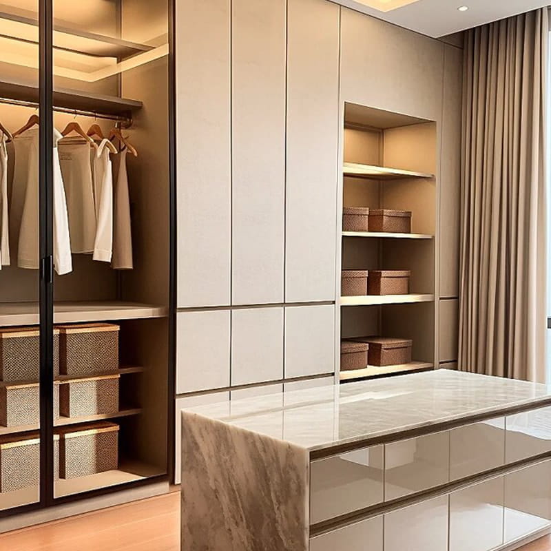 Louvre Minimalistički osvijetljeni Walk-in ormar od furnira
